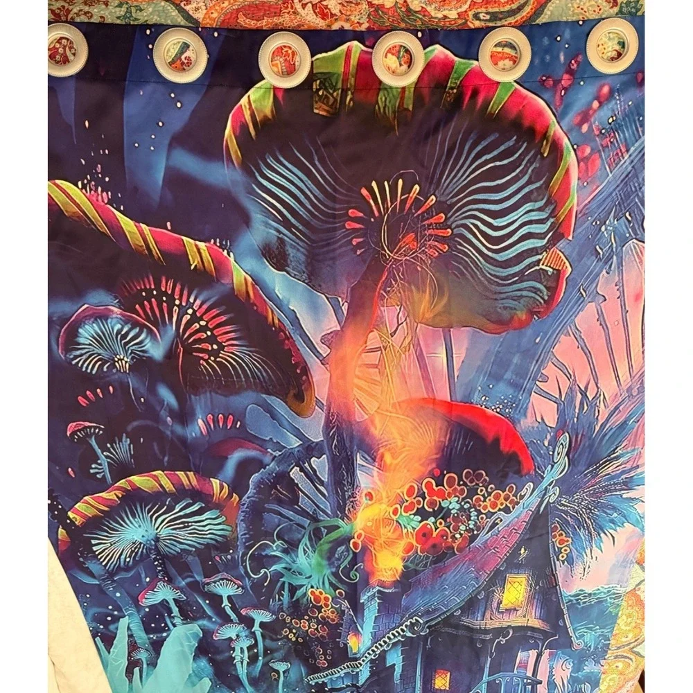 Mushroom Gothic House Blackout Curtains Retro Home Decor Window Panel 42Wx84L‎